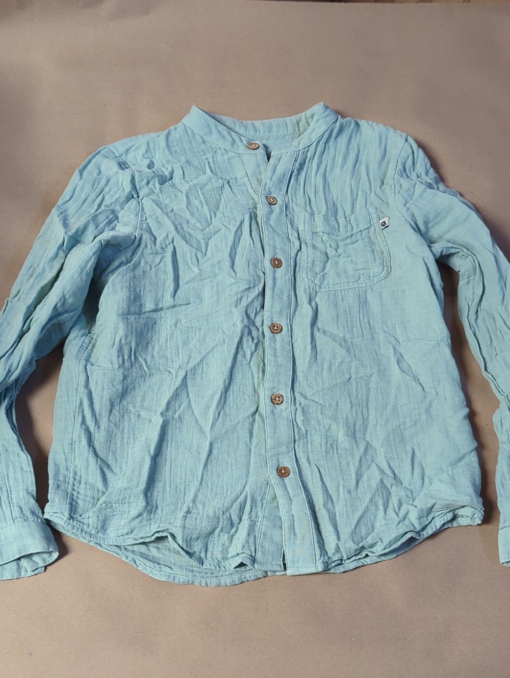 Light Green Kids' Organic Cotton Button-Down Shirt with Band Collar - 11 Years